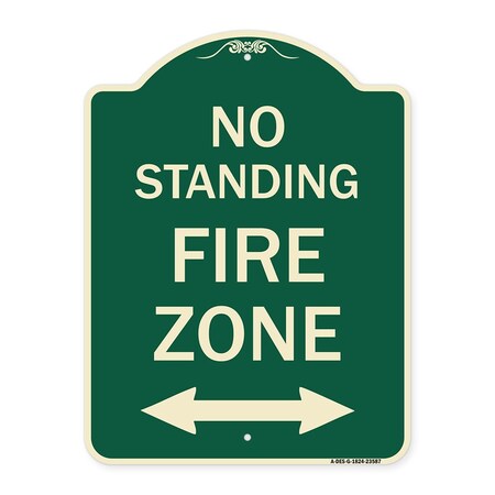 Signmission No Standing Fire Zone W/ Bidirectional Arrow Heavy-Gauge Aluminum Sign, 24" x 18", G-1824-23587 A-DES-G-1824-23587